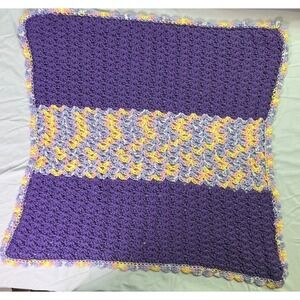 Vintage Handmade Crochet Baby Blanket Purple Pastel Throw 24x24 Cottagecore